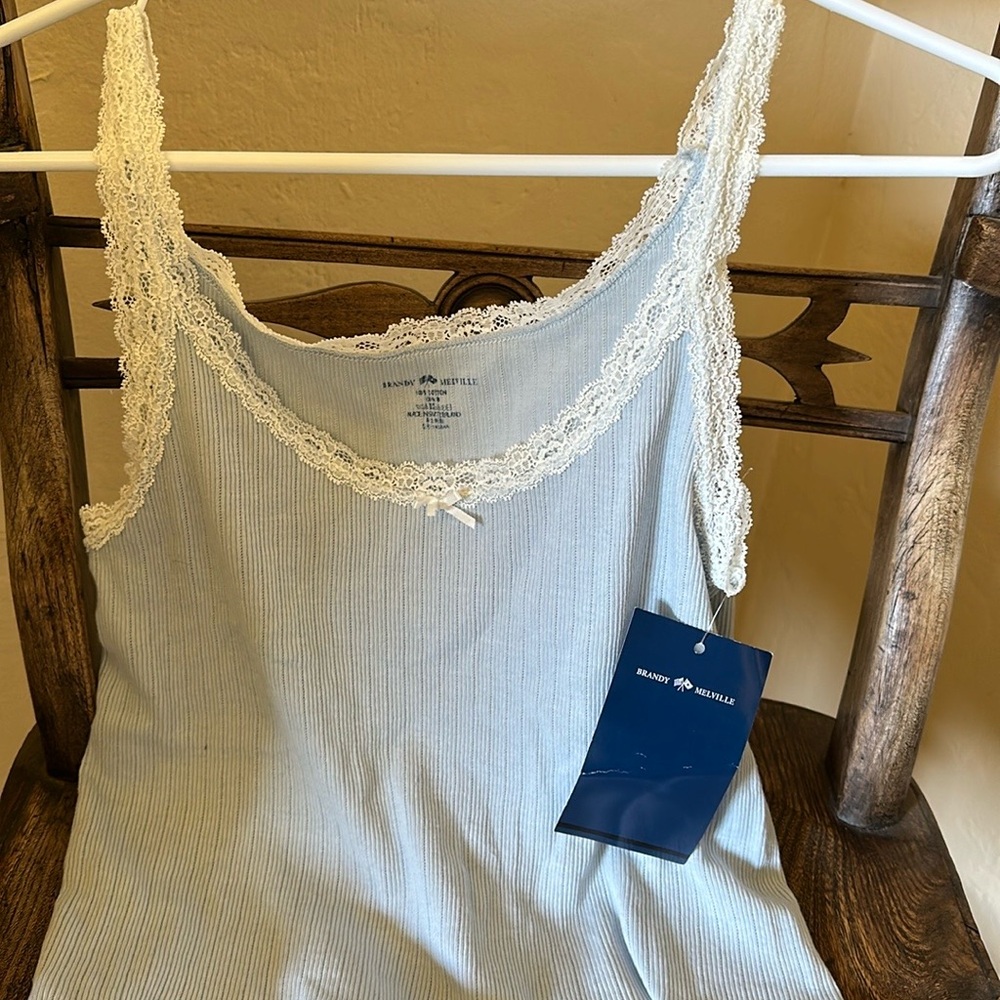 Brandy Melville Blue Lace Trim Tank Top